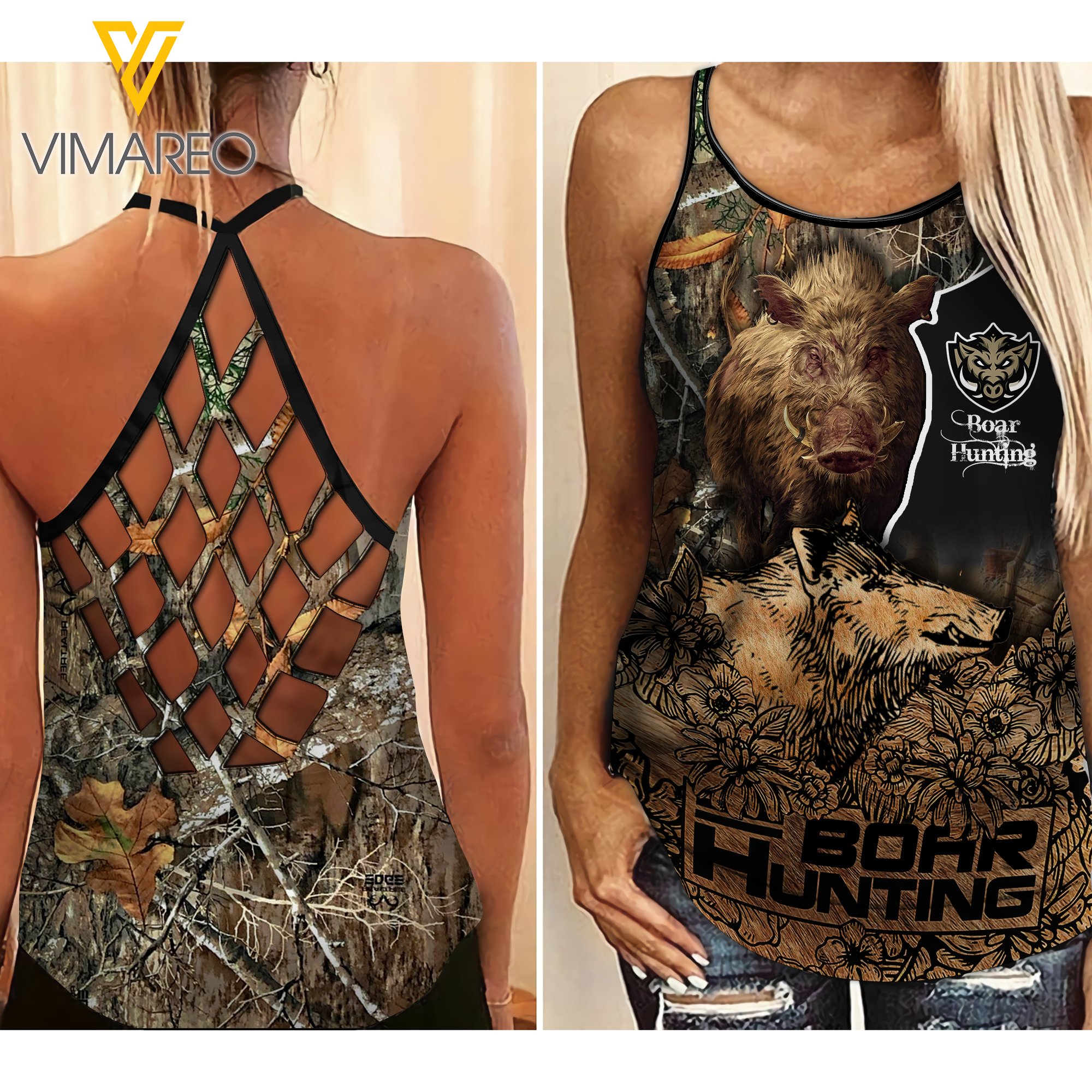 Boar Hunting Criss-Cross Open Back Camisole Tank Top