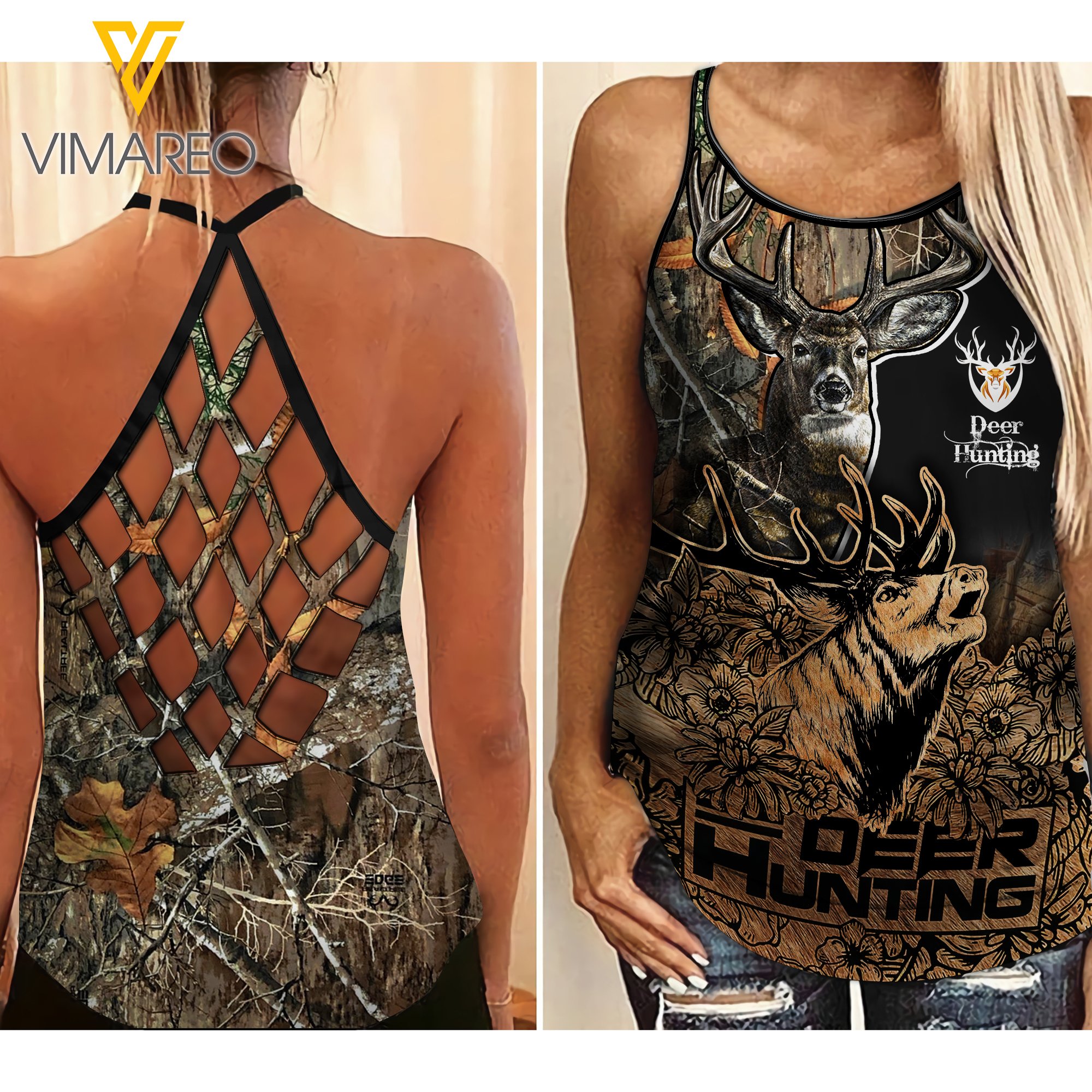 Deer Hunting Criss-Cross Open Back Camisole Tank Top