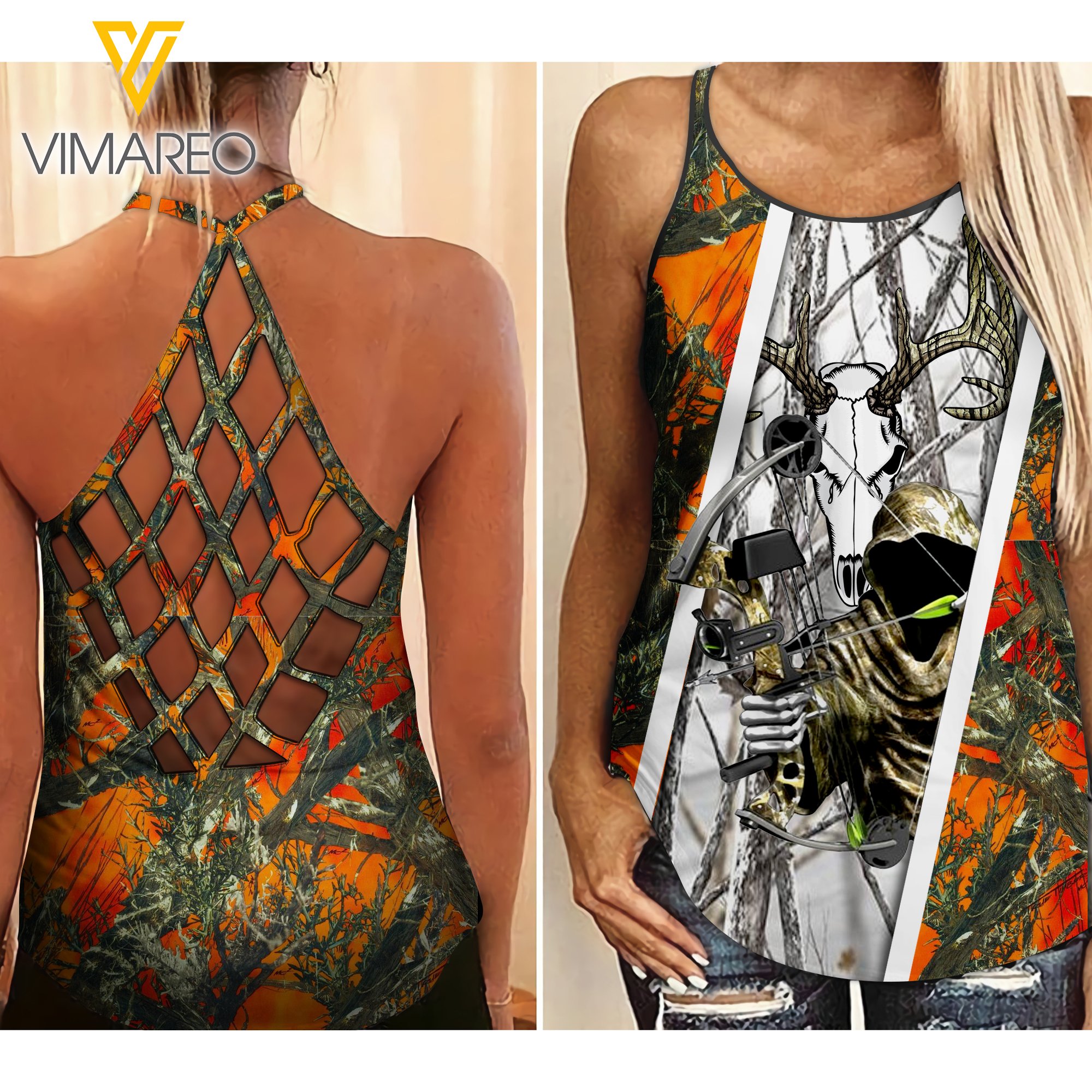 Deer Hunting Criss-Cross Open Back Camisole Tank Top/Legging