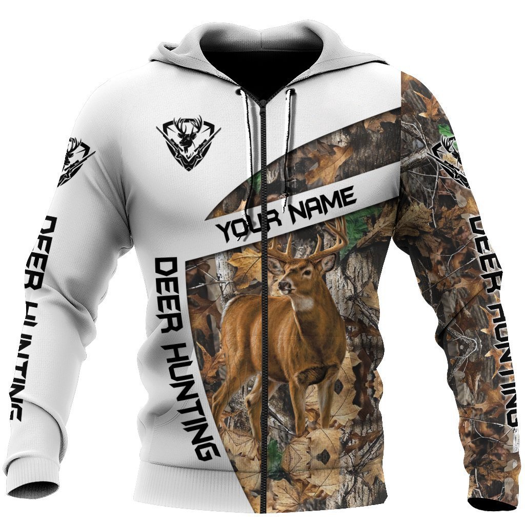 Deer Hunting Customize Name White 3D Hoodie Shirt For Men And Women