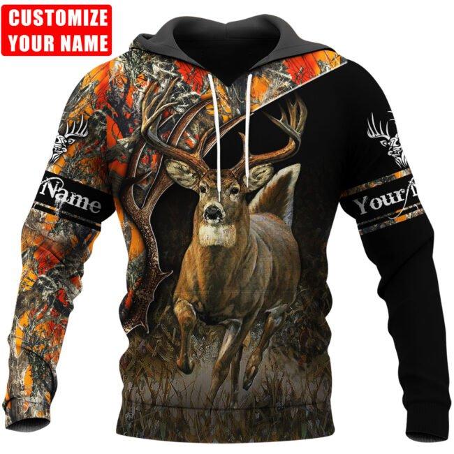 Deer Hunting Custom Name 3D Printed Hoodie, T-Shirt For Men And Women