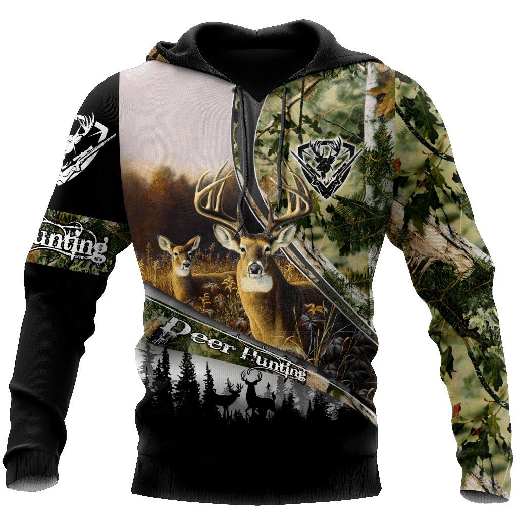 Deer Hunting III Camo Over Printed Unisex Deluxe Hoodie ML