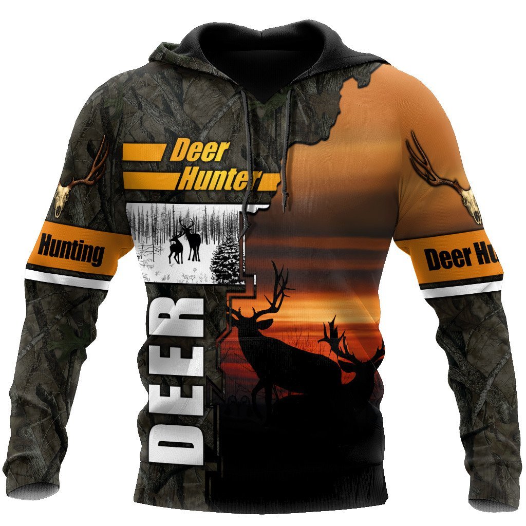 Deer Hunting Camo Over Printed Unisex Deluxe Hoodie ML