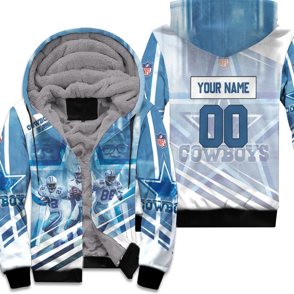 Dallas Cowboys Triplets Emmitt Smith 22 Troy Aikman 8 Michael Irvin 88 Personalized Fleece Hoodie All-Over Print