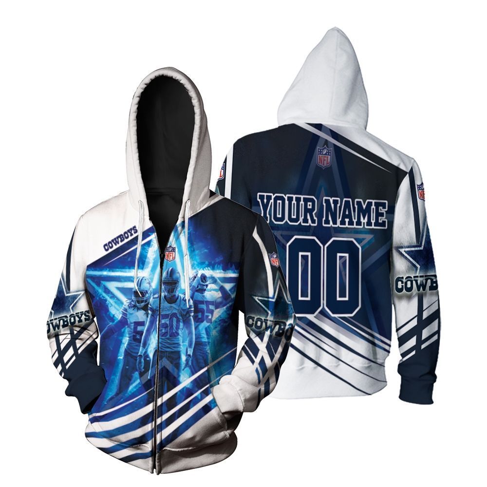 Dallas Cowboys Jaylon Smith 54 Sean Lee 50 Leighton Vander Esch 55 3D Personalized Zip Hoodie All-Over Print