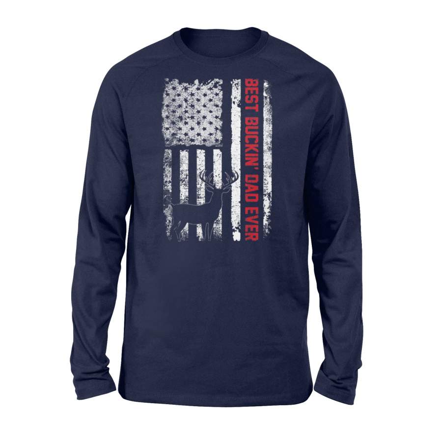 Best Buckin’ Dad Ever Hunting Usa Flag Father’s Day Long Sleeve T-Shirt