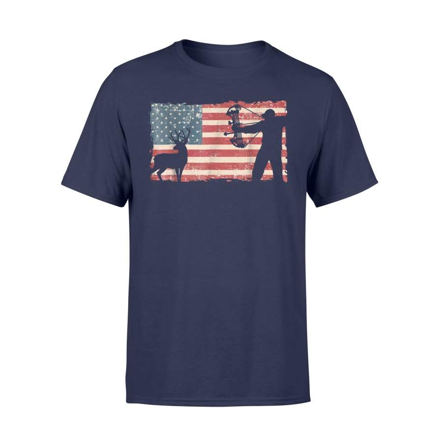 Archery Hunting Bow Hunting Bow Hunter American Flag T-Shirt