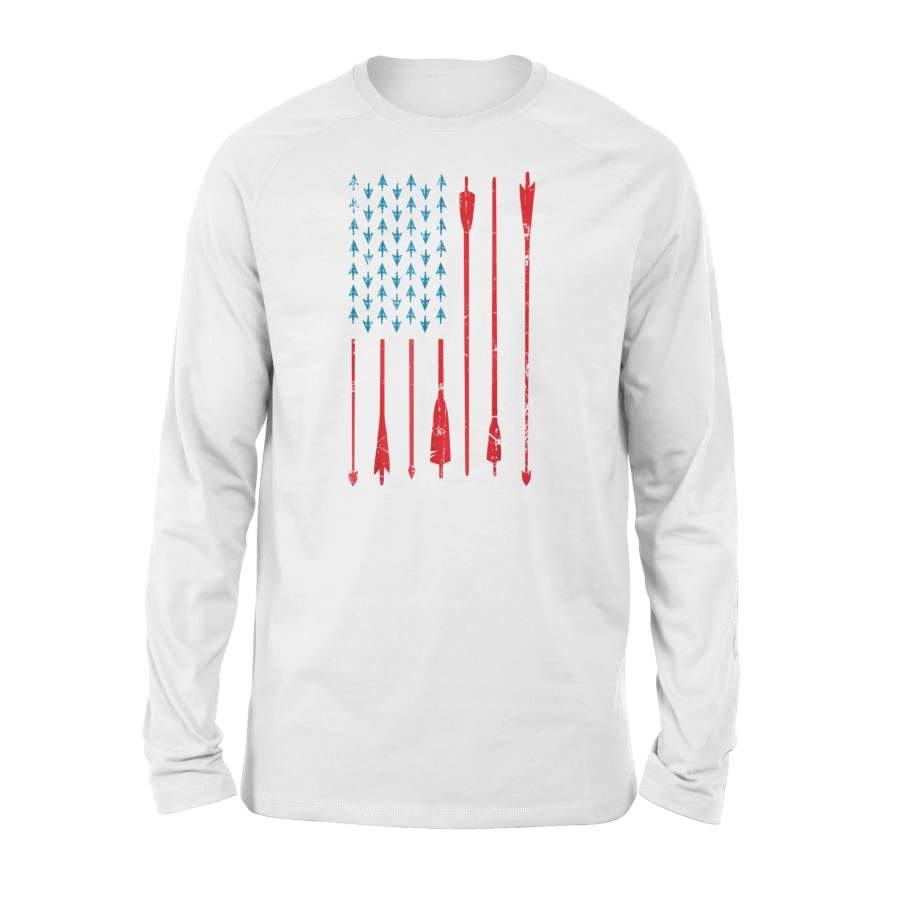 Archery Hunting Bow Hunting Bow Hunter American Flag Premium Long Sleeve T-Shirt