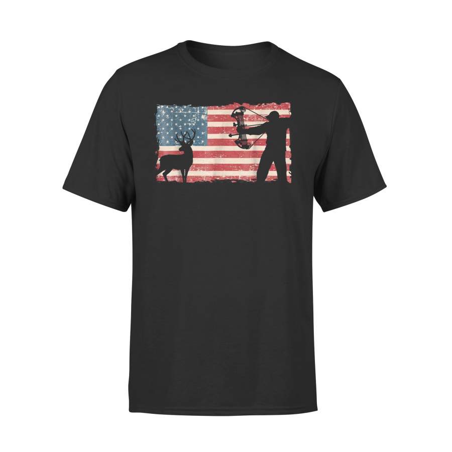 Archery Hunting Bow Hunting Bow Hunter American Flag Premium T-Shirt