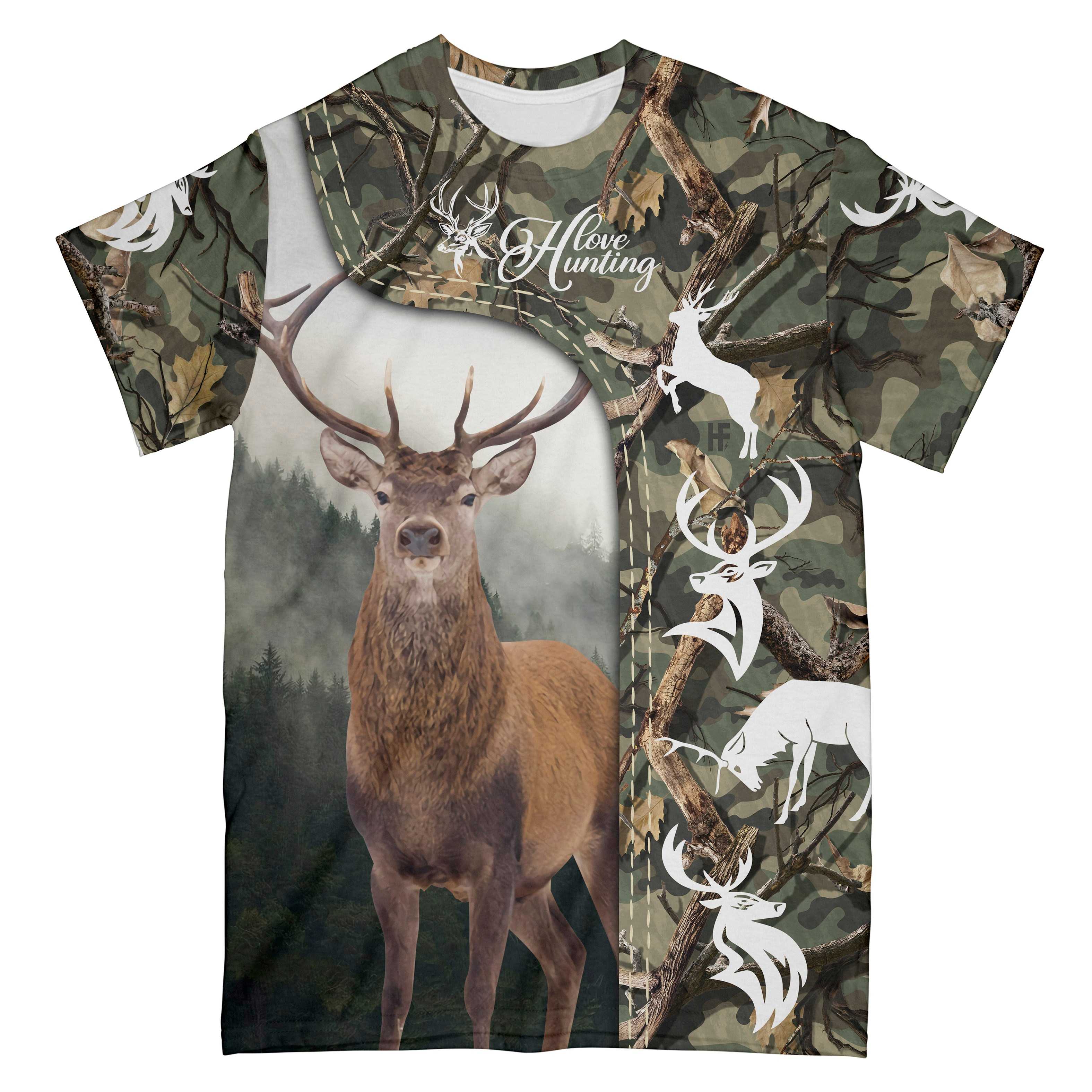 Deer Hunting All Over Print T-Shirt, Camouflage Hunting Shirt, Cool Gift For Hunters