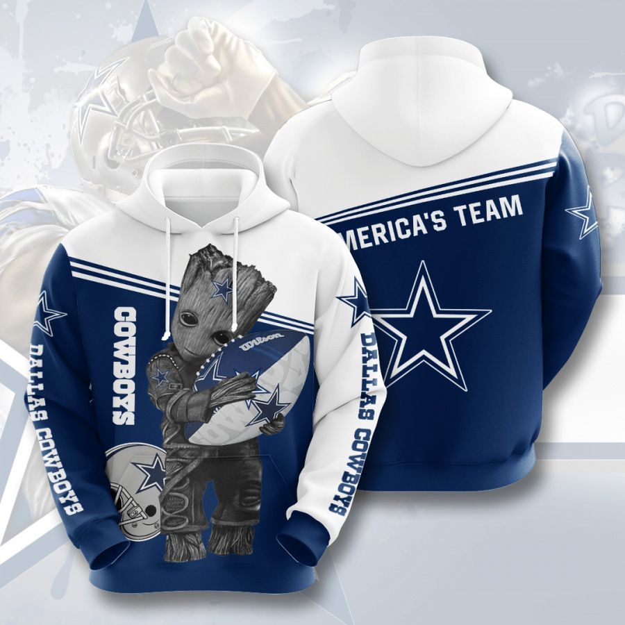 3D DIGITAL PRINT SPORTS PULLOVER HOODIES GROOT & DALLAS COWBOYS