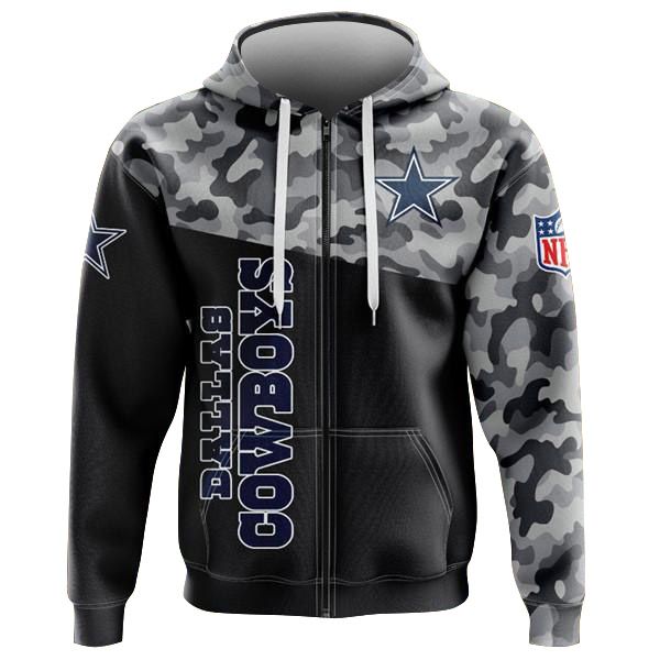 Camo Dallas Cowboys Zip Hoodie Sweatshirt 2