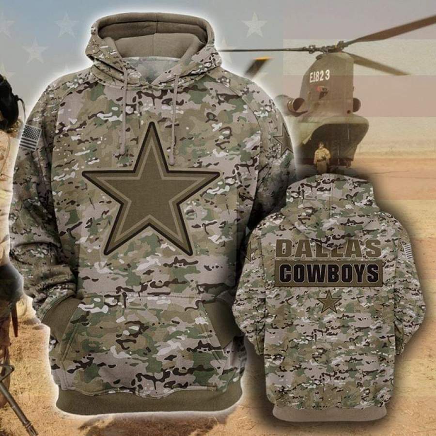 Dallas Cowboys Camourflage Veteran Hoodie Unisex 3D All Over Print