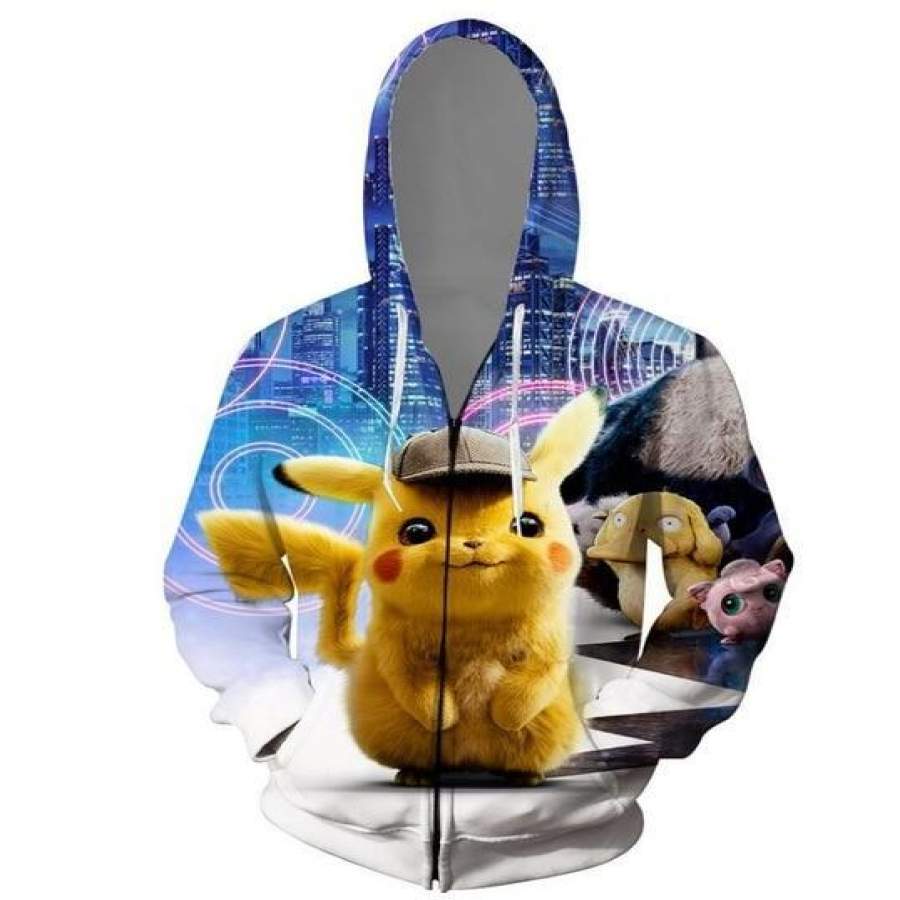 Detective Pikachu All-over Printed Unisex Hoodies 3D Printed Pokemon All-over Printed Unisex Hoodiess