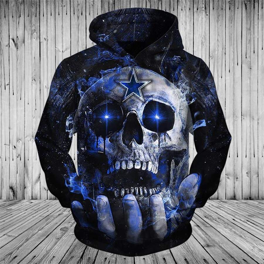 Dallas Cowboys Skull Blue Hoodie Unisex 3D All Over Print