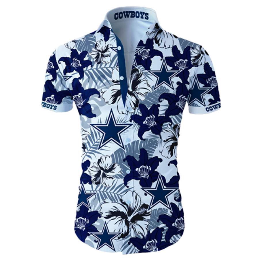 Dallas Cowboys Hawaiian T-Shirt 3D All Over Print Tropical Flower Short Sleeve Slim Fit Body