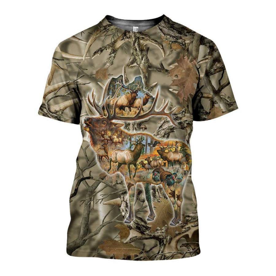 Beautiful Deer Hunting Camo Shirts And Shorts 3D Print For Men For Girls