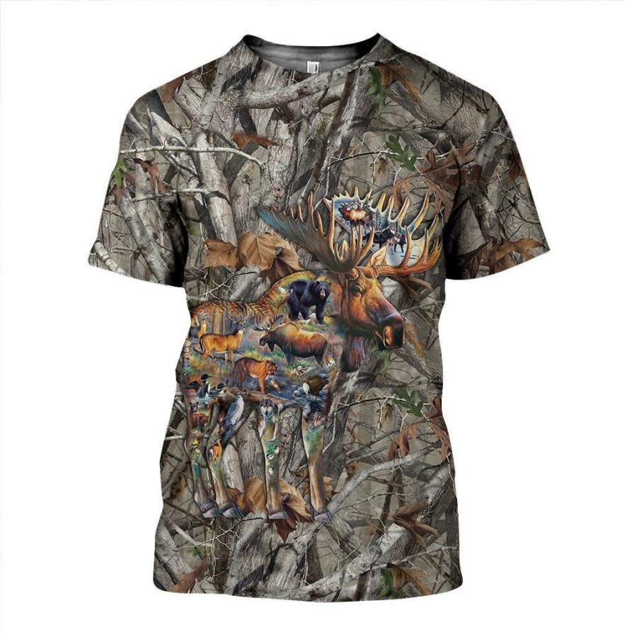 Beautiful Moose Hunting Camo Shirts And Shorts 3D Print For Men For Girls