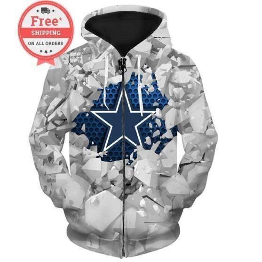 Dallas Cowboys Unisex Sweatshirt Gray Zip Up Skull Hoodie Unisex 3D All Over Print