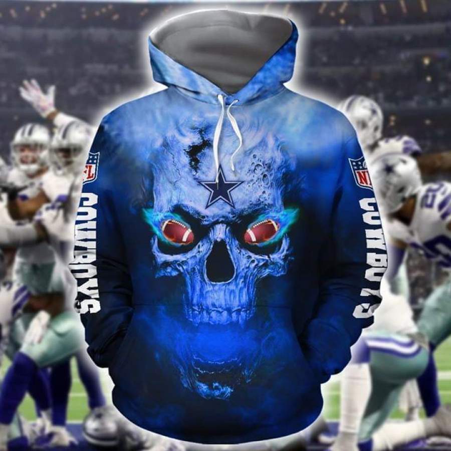 Dallas Cowboys Skull Hoodie 3D Style3811 All Over Printed