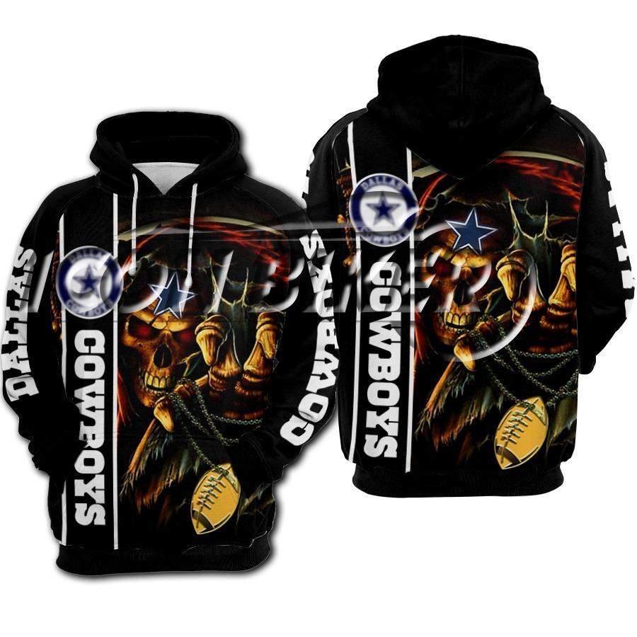 Dallas Cowboys Skull Hoodie 3D Style3810 All Over Printed