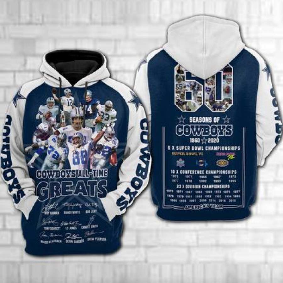 Dallas Cowboys All Time Greats Hoodie All Over Printed