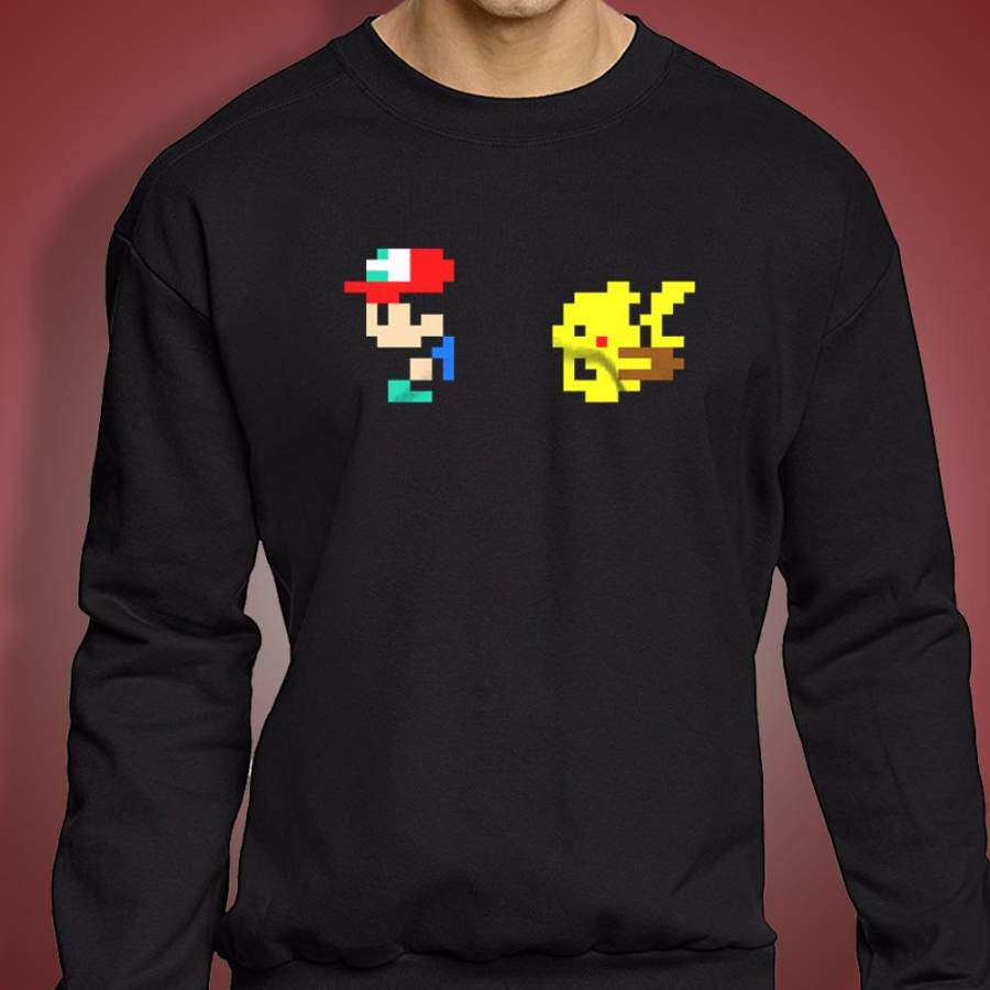 Pokemon Ash And Pikachu Retro 8 Bit Men’S Sweatshirt