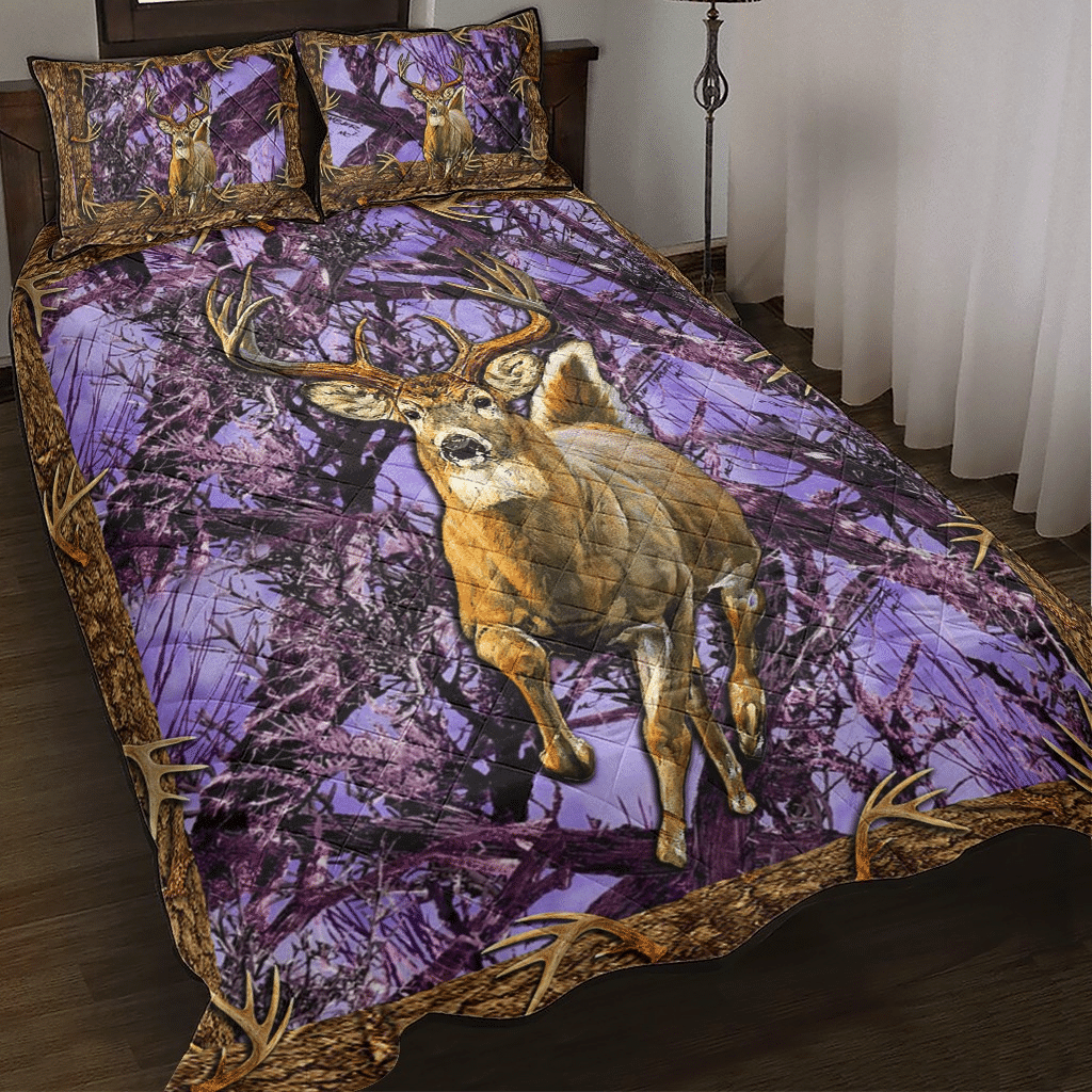 Deer Hunting Purple Version 3D Quilt Bed Set