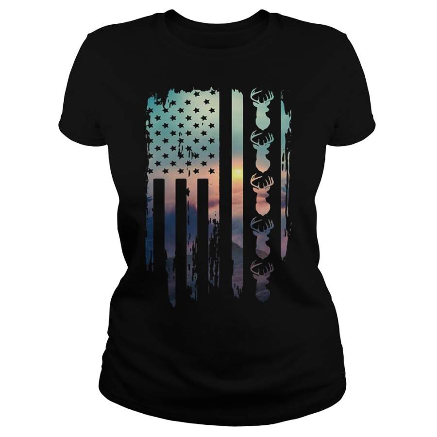 American flag hunting Ladies-T-Shirt