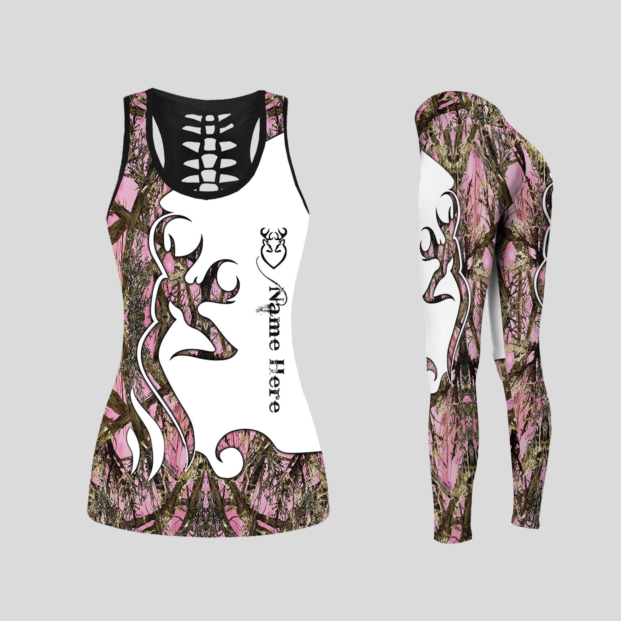105THHHT-DEER HUNTING COUNTRY GIRL PERSONALIZED NAME COMBO TANKTOP & LEGGING