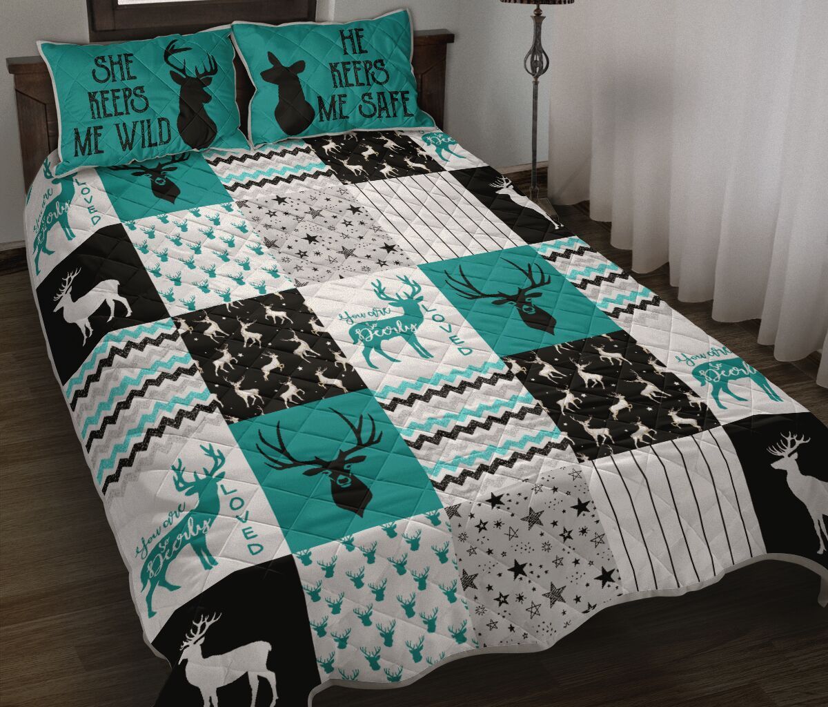 160THHHT-DEER HUNTING SHAPE PATTEN QUILT BED SET