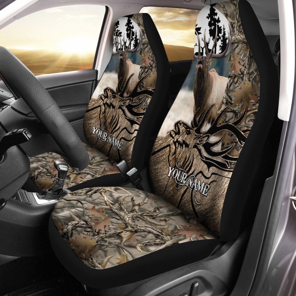 88THHHT-ELK HUNTING CUSTOM NAME CAR SEAT COVERS NEW