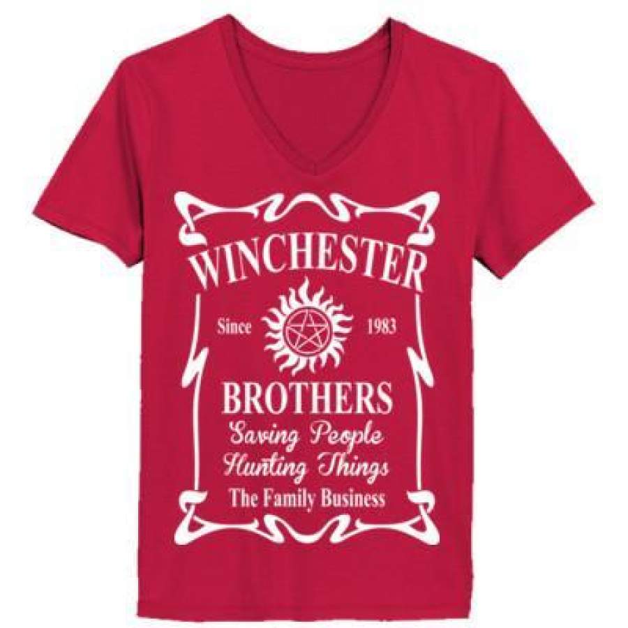 AGR Supernatural Winchester Brothers Since 1983 Saving People Hunting Things The Family Business – Ladies’ V-Neck T-Shirt