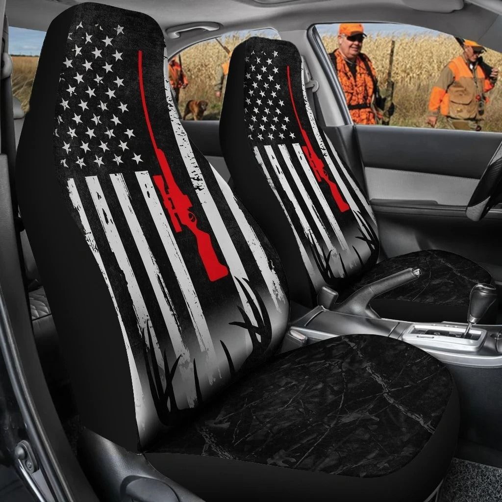 292THHHT-DEER HUNTING AMERICAN FLAG CAR SEAT COVERS