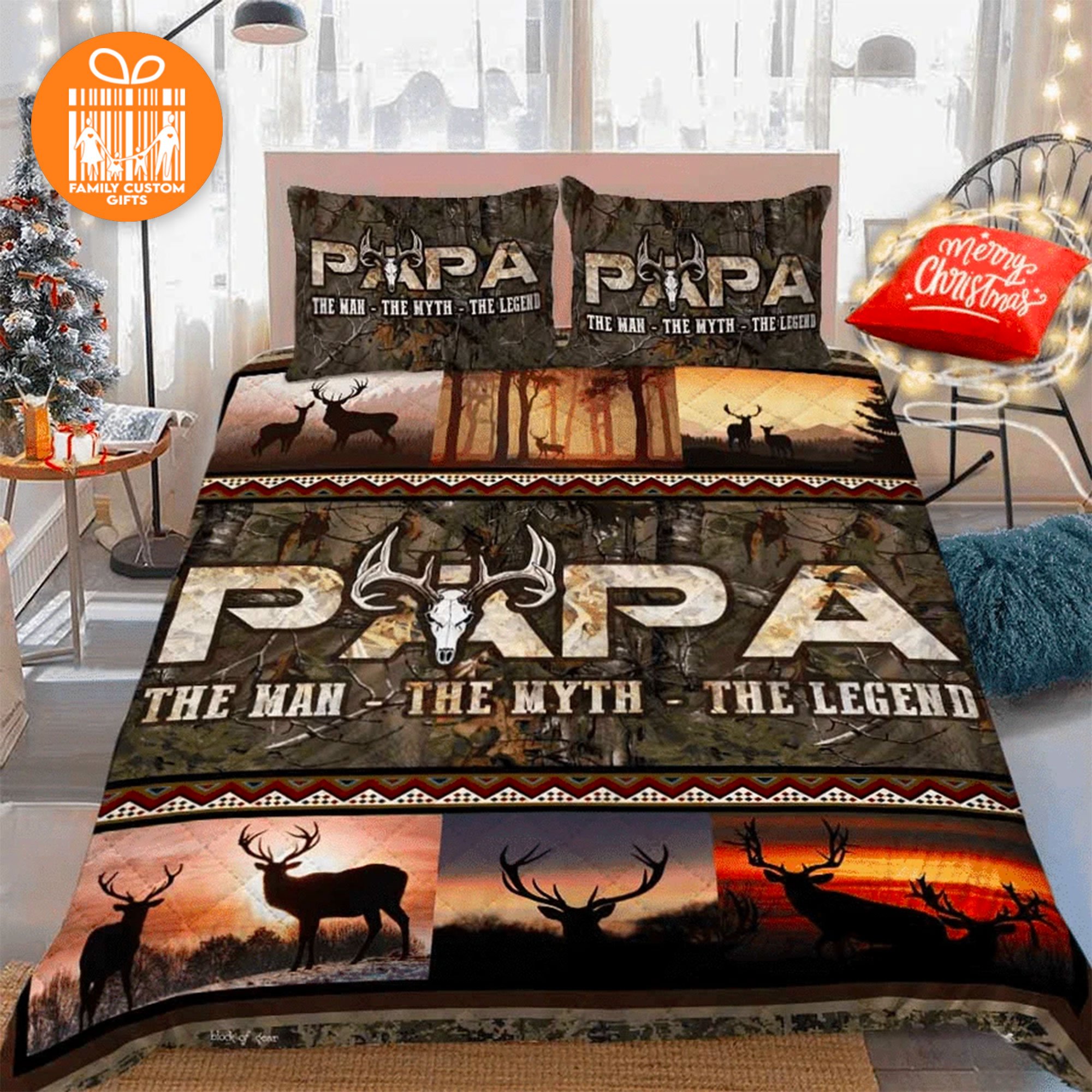 Custom Quilt Sets For Adult Papa Deer Hunting The Man The Myth The Legend Personalized Quilt Bedding For Dad