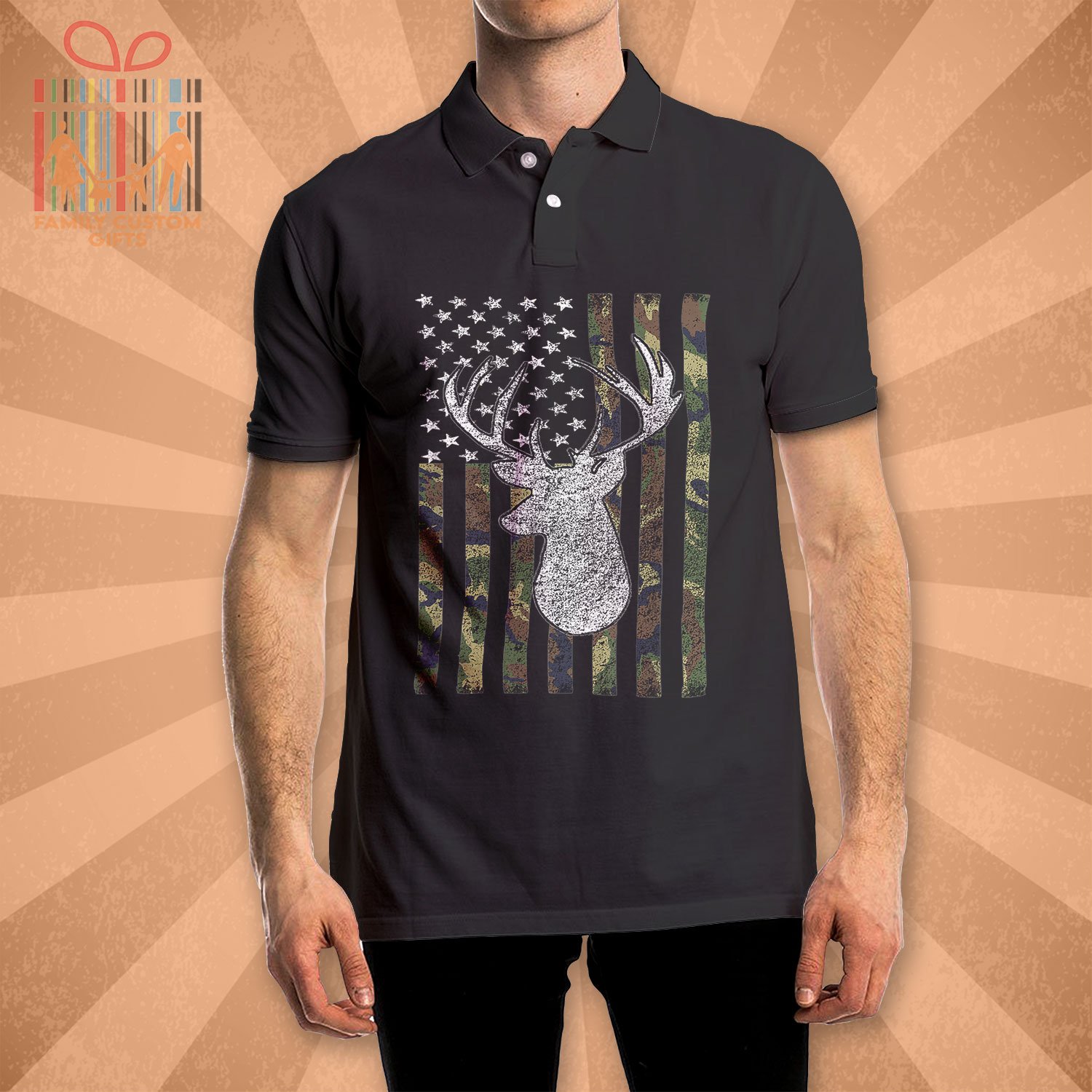 Custom Polo Shirts Buck Deer Hunting American Camouflage Usa Flag Polo Shirts For Men Women