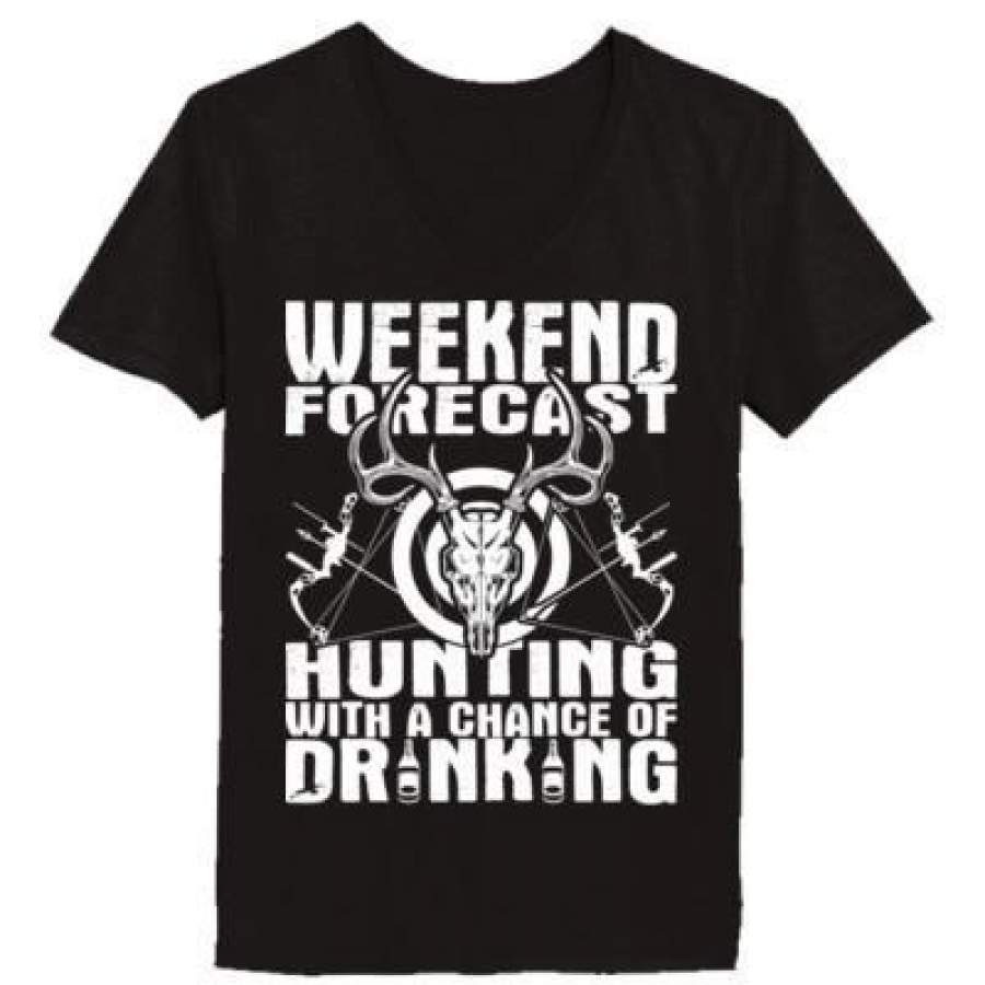 AGR Weekend Forecast Hunting With A Chance Of Drinking Bow – Ladies’ V-Neck T-Shirt