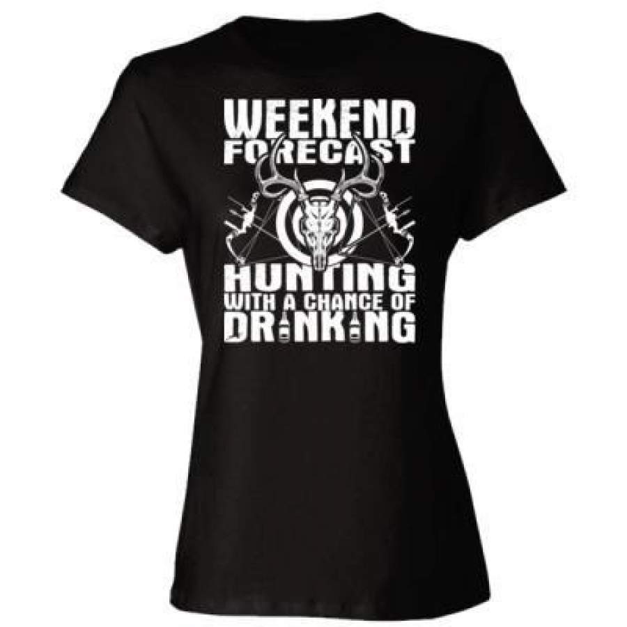 AGR Weekend Forecast Hunting With A Chance Of Drinking Bow – Ladies’ Cotton T-Shirt