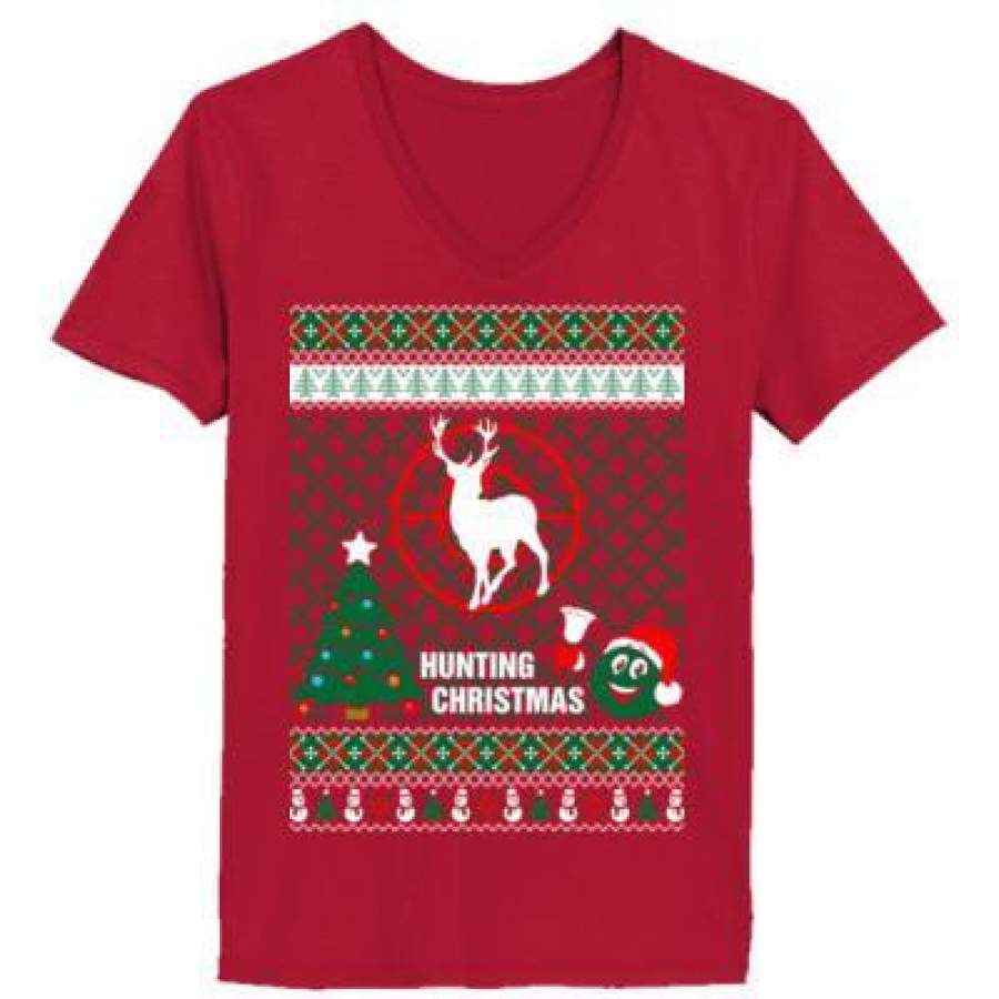 AGR Hunting Christmas Ugly Sweater Xmas – Ladies’ V-Neck T-Shirt