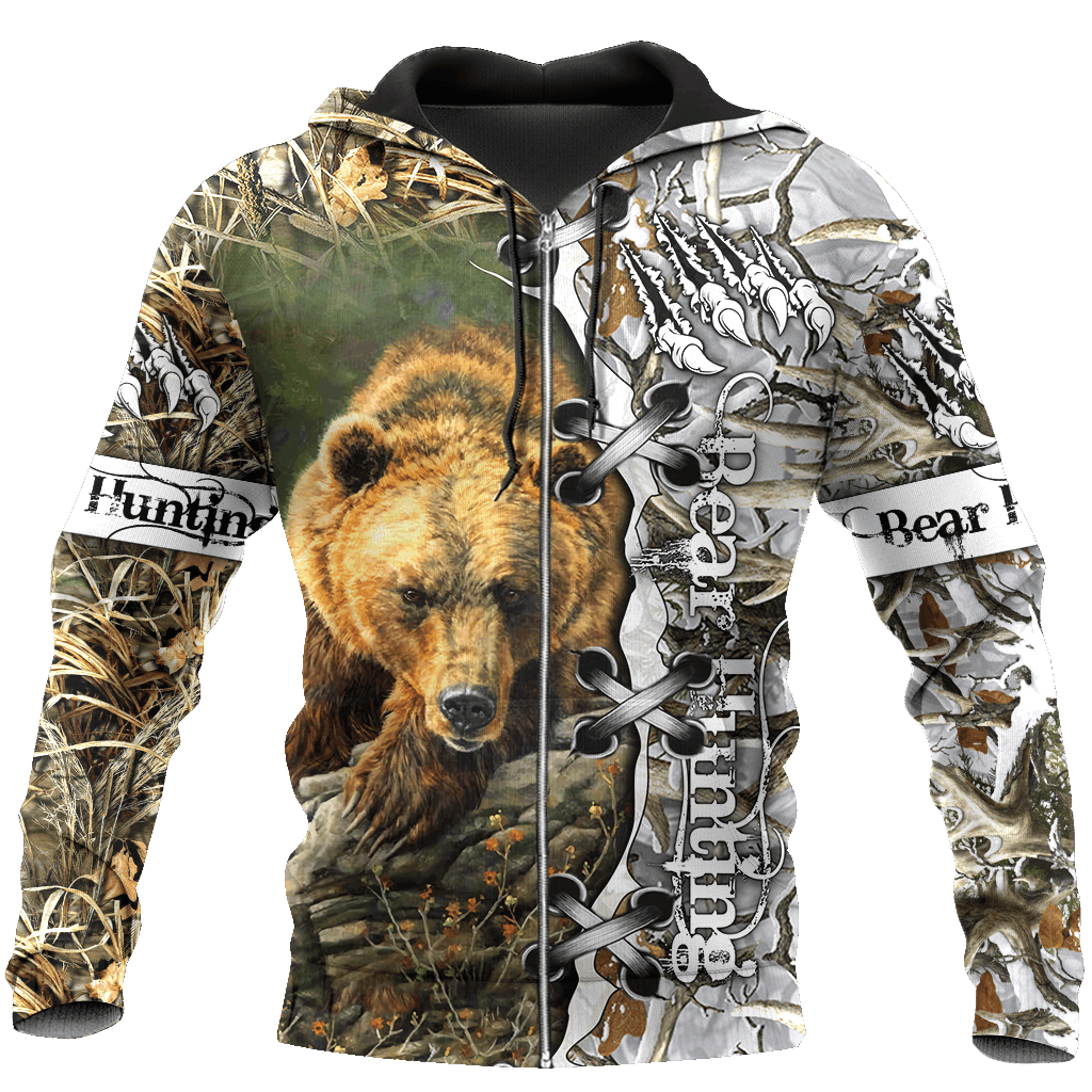 GGP20062409929 Hunter Hunting Lovers Bear Hunting Camo Zip Up Hoodies