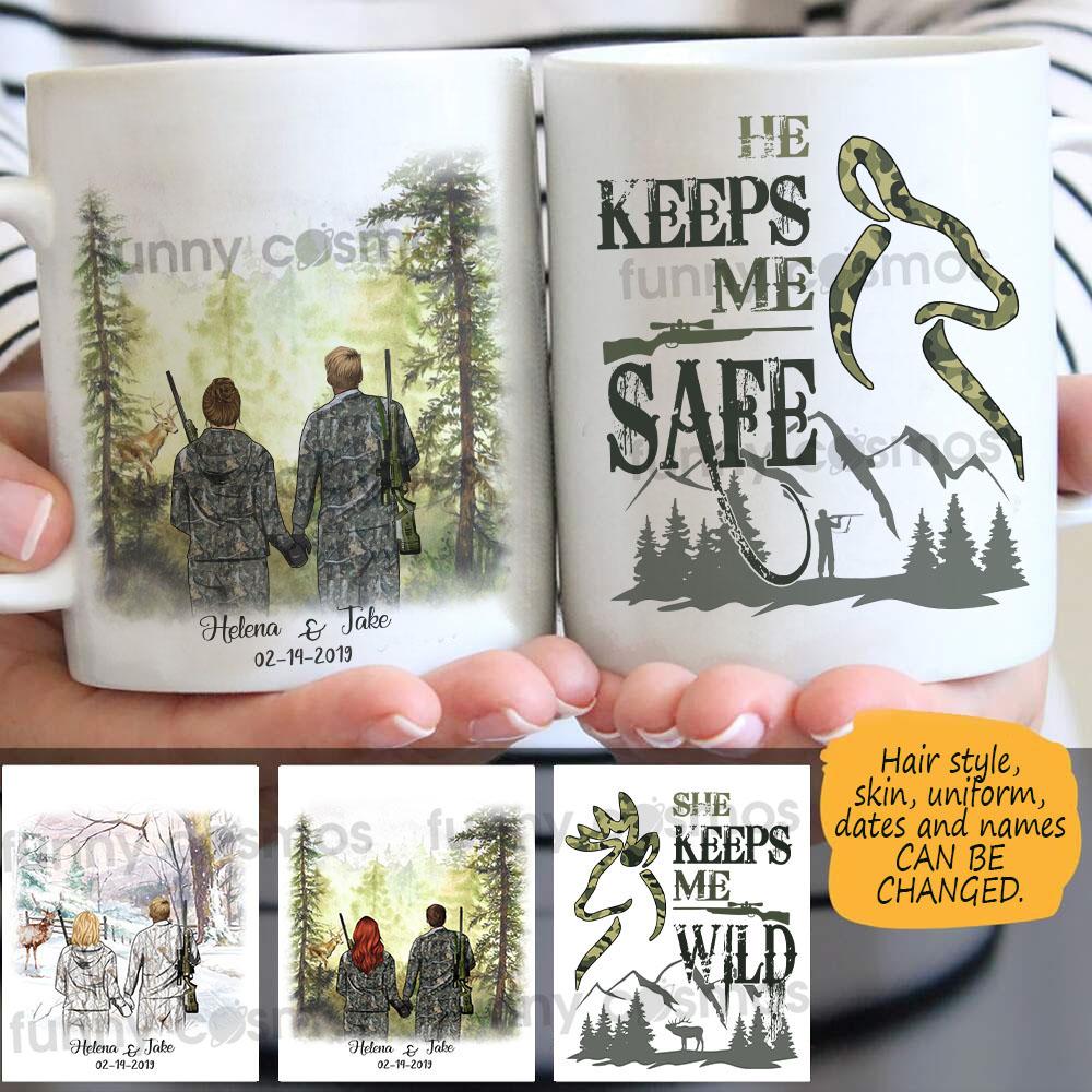 200116301ADS Deer Hunting camo She keeps me wild couple mug customized hair skin mug, personalized Valentine’s Day gift