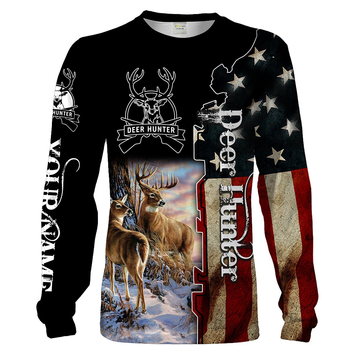 Deer hunter American flag patriotic 4th of july Customize Name 3D All Over Printed Shirts Personalized hunting gift Chipteeamz NQS1906