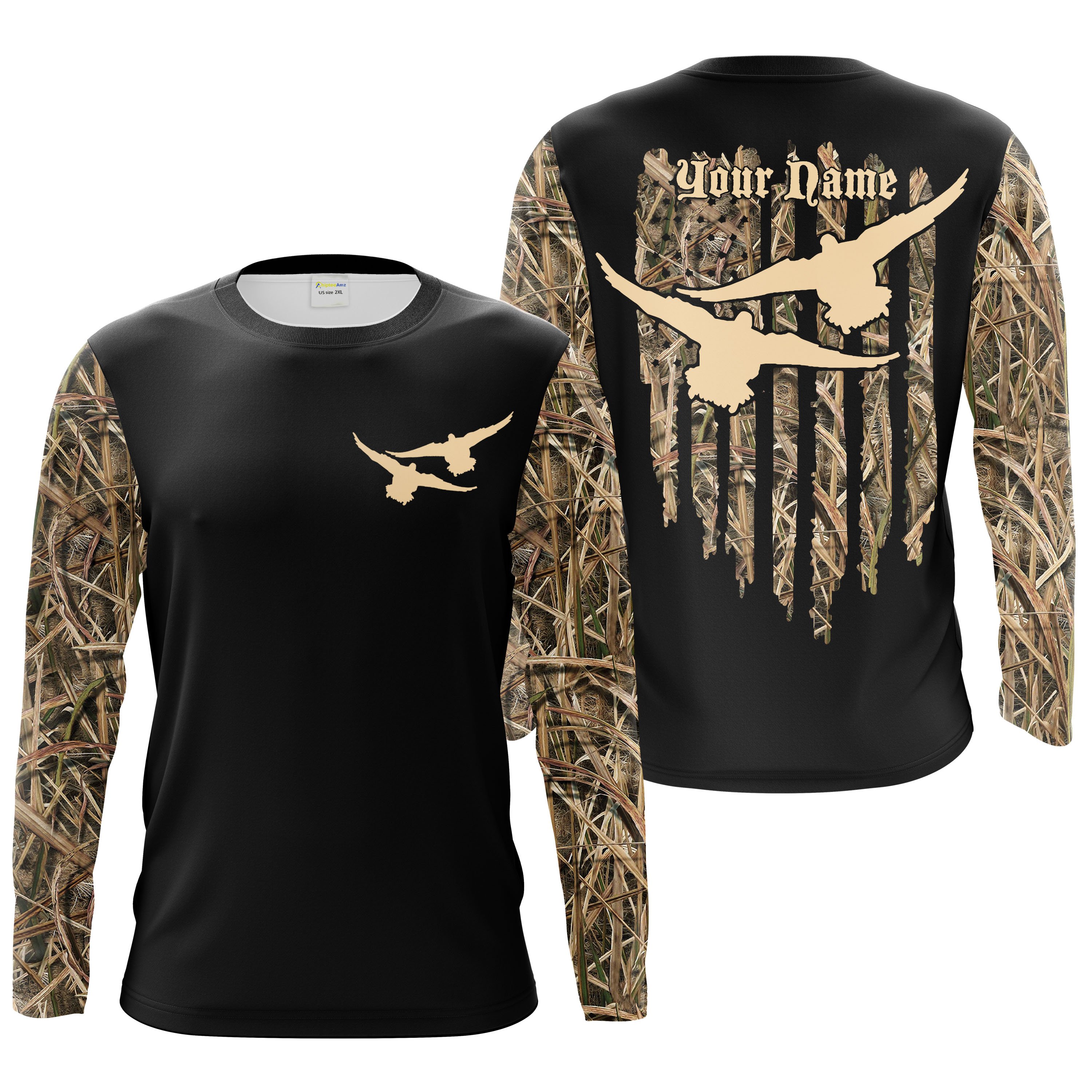 Duck Hunting Waterfowl Camo US Flag Customized Name 3D All Over Printed Shirts T-shirt Personalized Hunting gifts Chipteeamz FSD2059