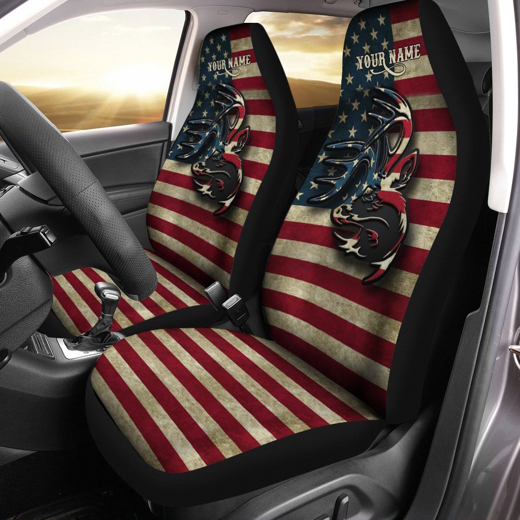 Deer Hunting vintage American Flag Custom Car Seat covers, personalized Patriotic Hunting gifts – Chipteeamz IPHW1118