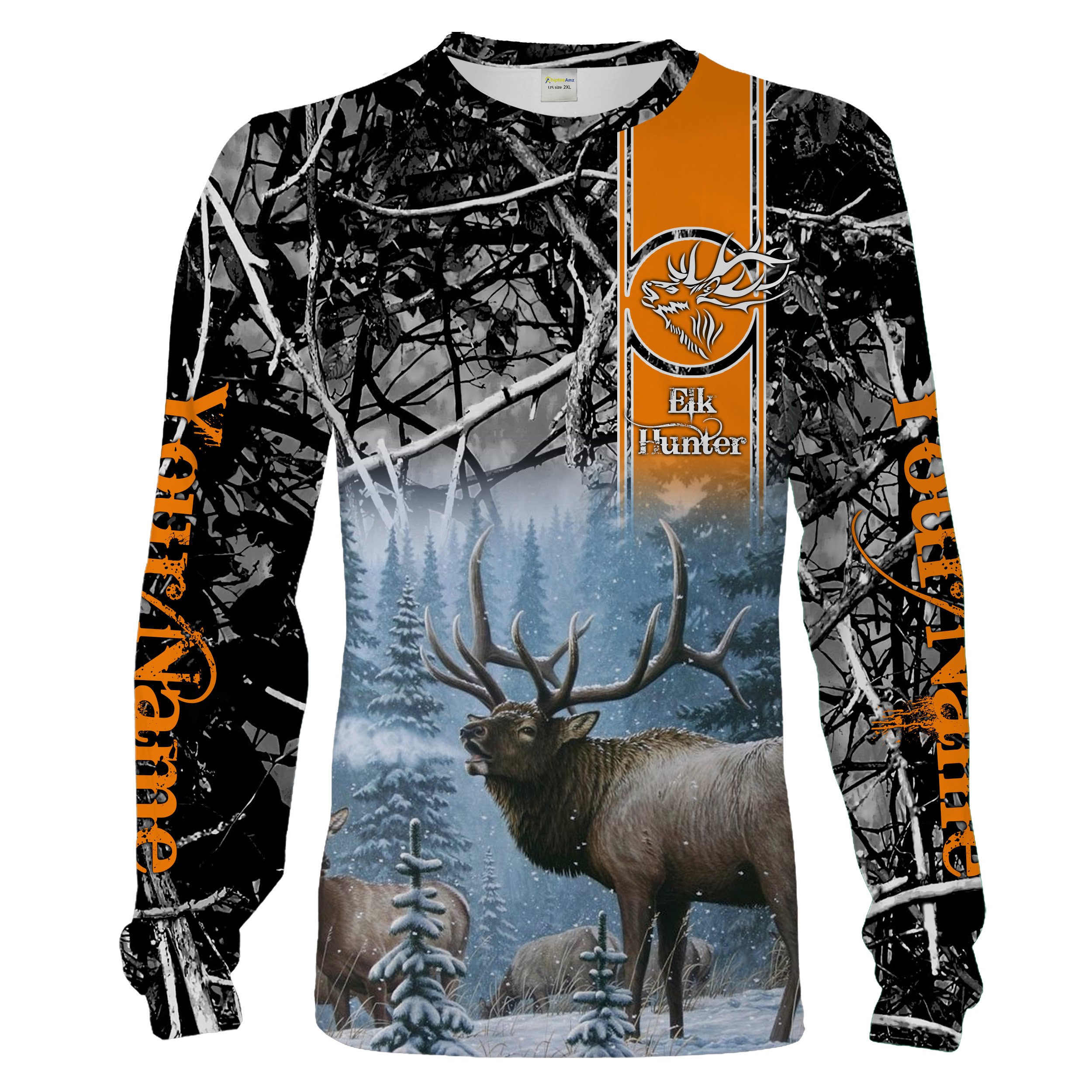 Elk hunting gray camo orange Custom Name 3D All over print Shirts – Personalized hunting gift Chipteeamz NQS1778