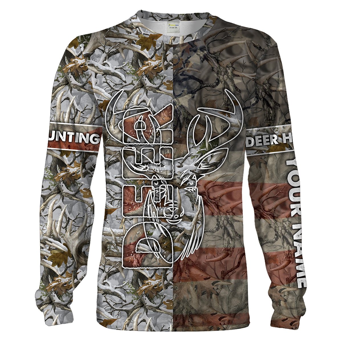 Deer skull Hunting big game skull camo American flag Custom Name 3D All over print shirts, hunting apparel for Hunters Chipteeamz NQS1804