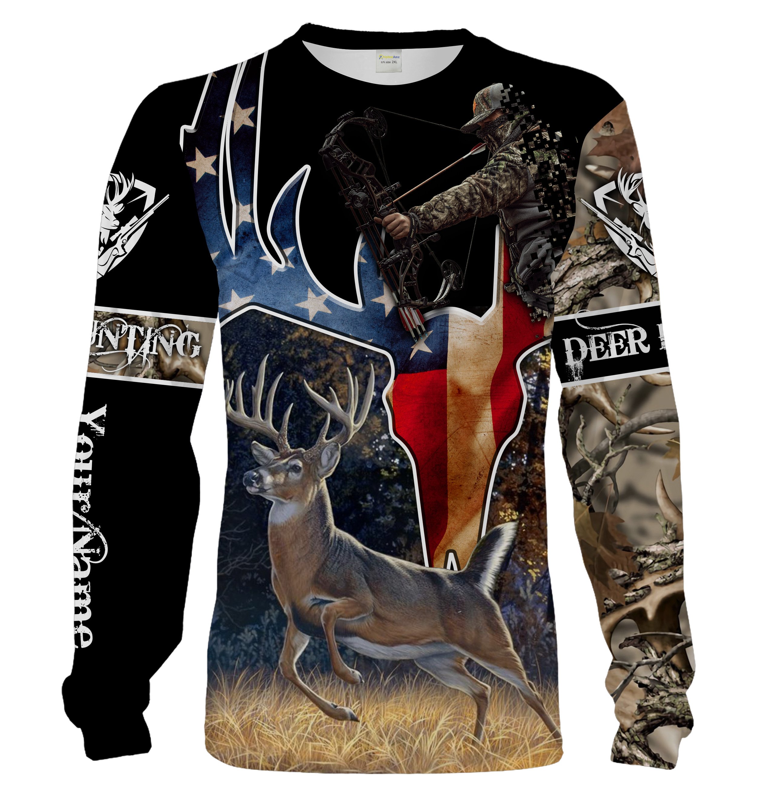 Archery Deer Bow Hunting American Flag Deer Skull All Over Printed Shirts Personalized hunting gifts for Deer Hunters Chipteeamz FSD1979