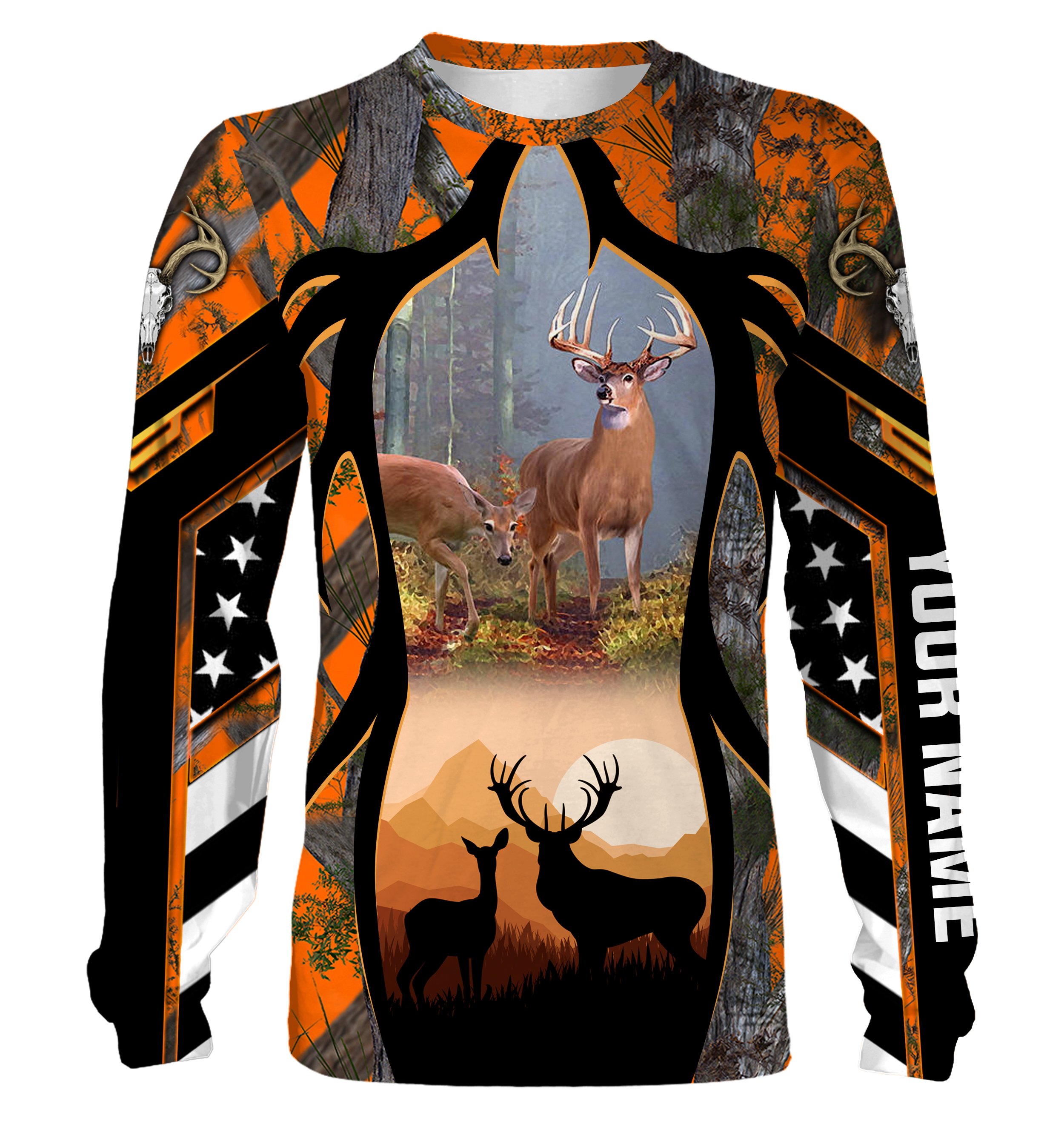 Deer Hunting orange Camo American flag Customize Name 3D All Over Printed Shirts Personalized Hunting gift Chipteeamz NQS1638