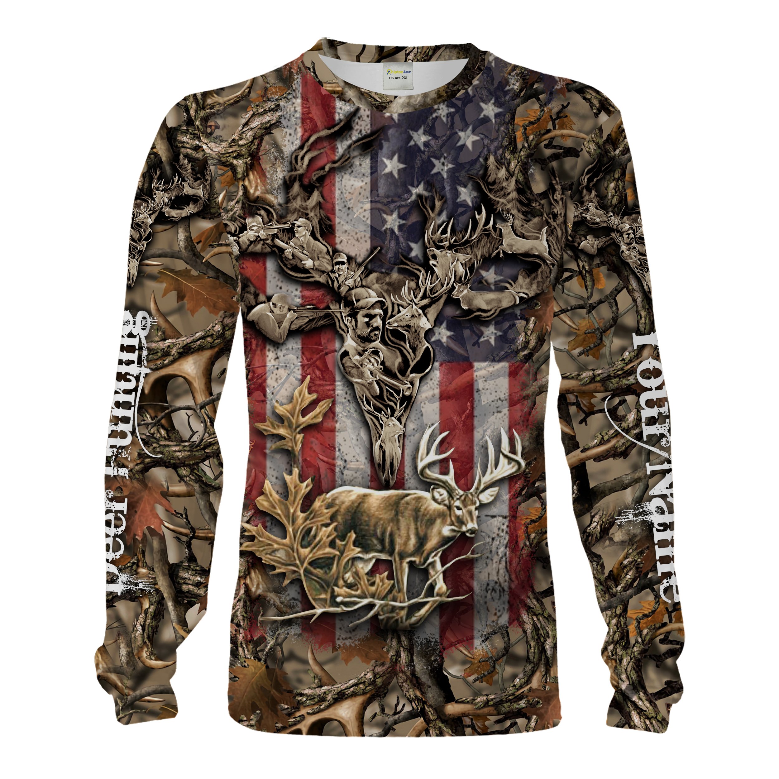 American flag deer skull hunting camo Customize Name 3D All Over Printed Shirts Personalized gift For Hunters Chipteeamz NQS1657