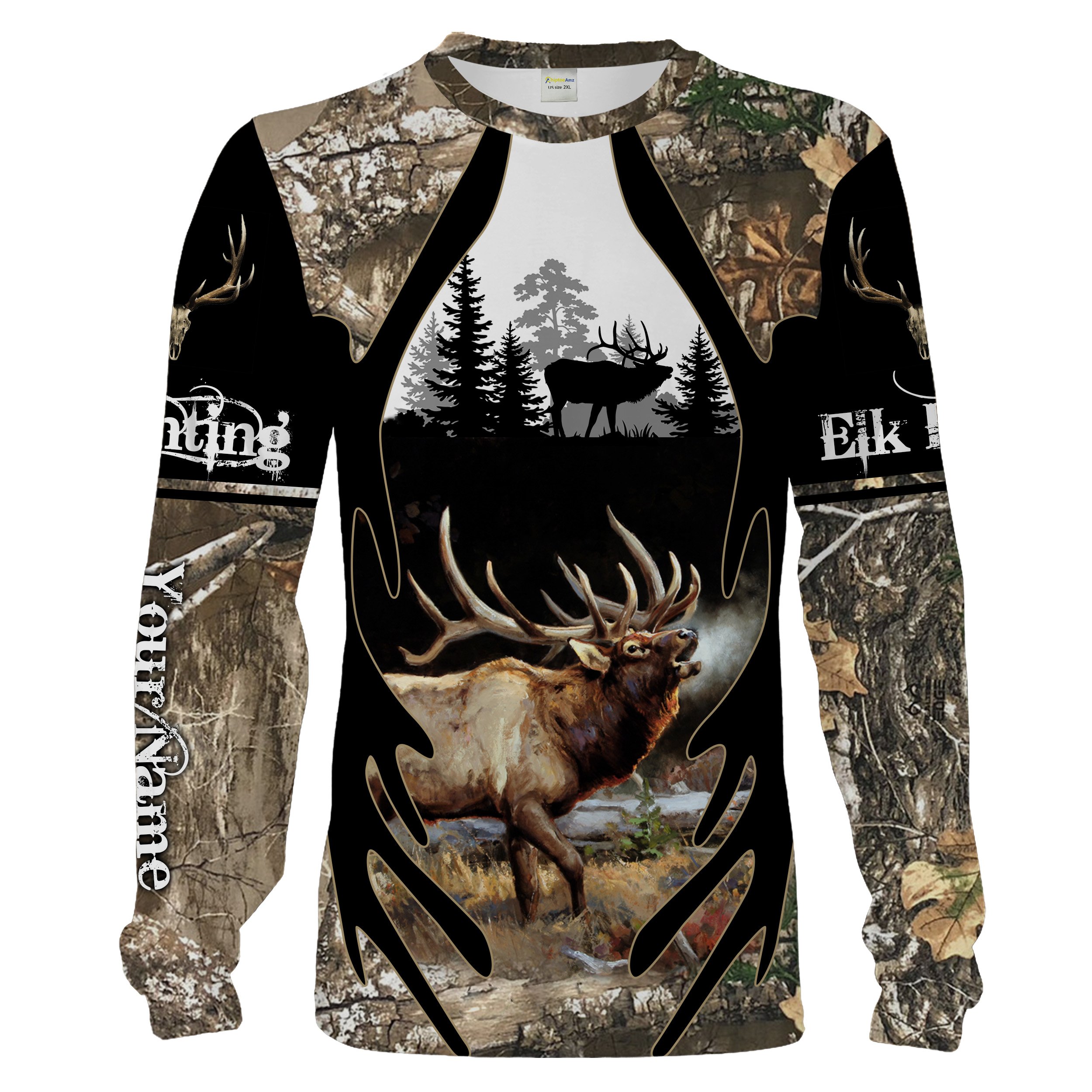 Elk Hunting Camo Custom Name 3D Full Printing Shirts, Hoodie – Personalized Hunting Gifts Chipteeamz FSD1812